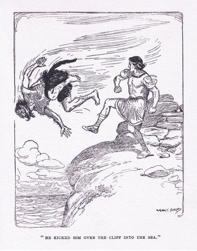 He kicked him over the cliff in the sea, from The Heroes by George Soper