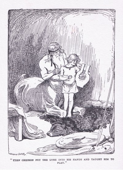 The Cheiron put the lyre into his hands and brought him to play, from The Heroes published by George Allen and Unwin 1929 by George Soper
