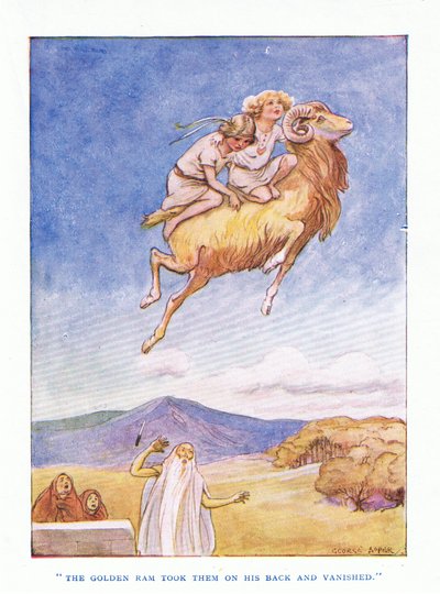 The golden ram took them on his back and vanished, from The Heroes published by George Allen and Unwin 1929 by George Soper