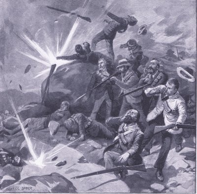 The last stand of the Johannesburg police at Bergendal (illustration from After Pretoria: The Guerilla War, 1902) by George Soper