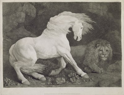A Horse Affrighted by a Lion, engraved by the artist, pub. 1788 by George Stubbs