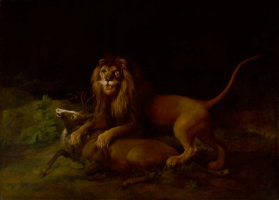 A Lion Attacking a Stag, between 1765 and 1766 by George Stubbs