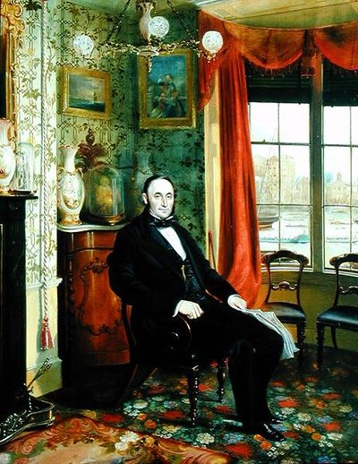 Portrait of Henry Thomas Lambert Seated in his Study with a View of the Thames Beyond by George Townsend Cole
