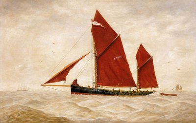 A fishing trawler from the Lowestoft Company, with its distinctive red sails by George Vempley Burwood