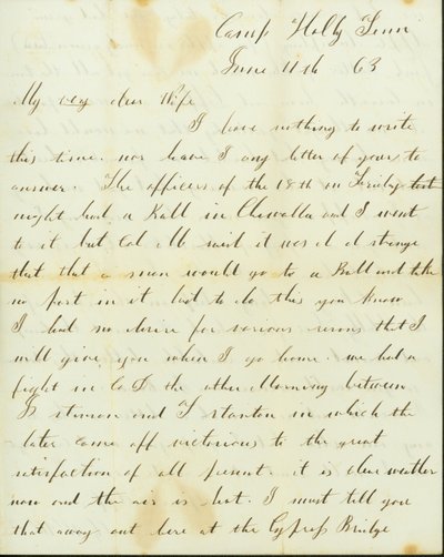 Letter from George Wyckoff, Camp Holly, Tennessee, to Josephine, June 11, 1863 by George W. Wyckoff