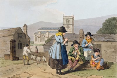 Wensleydale knitters, from Costume of Yorkshire, engraved by Robert Havell, 1814 by George Walker