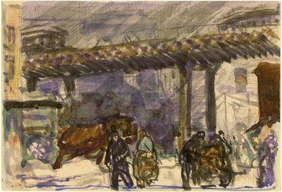 A Winter Day - Under the Elevated Near Brooklyn Bridge, c. 1907 by George Wesley Bellows