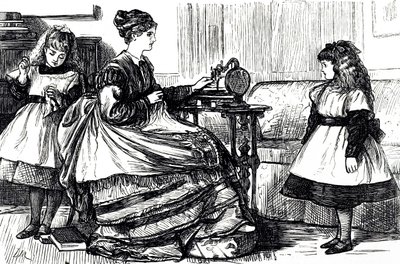 A Cartoon Depicting a Young Mother Using a Sewing Machine. Illustrated by George du Maurier by George du Maurier