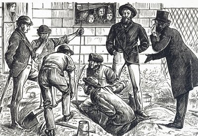 Cartoon commenting on rapid urban expansion and Jerry-building by George du Maurier