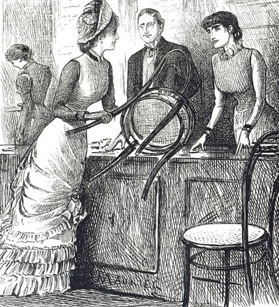 Cartoon Commenting on the Working Conditions of Shop Assistants by George du Maurier