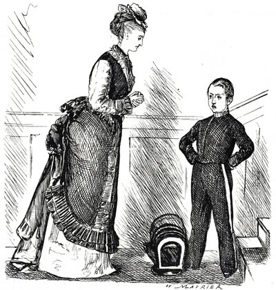 Cartoon depicting an insolent child disobeying his mother by George du Maurier