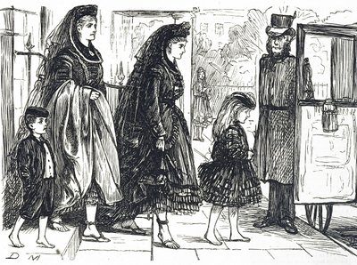 Cartoon Depicting People Using Natural Footwear to Avoid Deformed Feet by George du Maurier