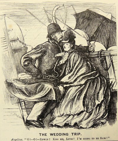 The Wedding Trip: Honeymoon couple suffering from seasickness while crossing the English Channel by George du Maurier