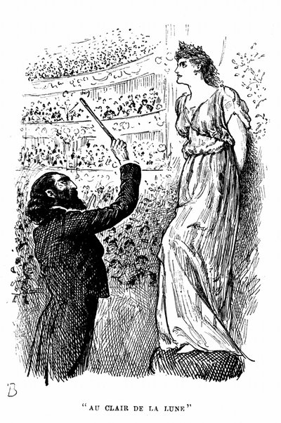 Trilby the tone-deaf giving a concert under Svengali