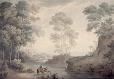 Landscape with River and Horses Watering by George the Elder Barret