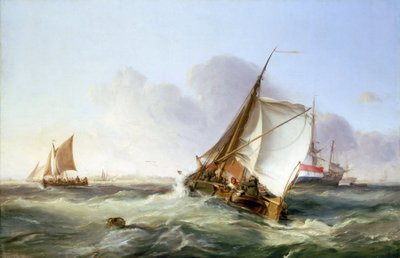 A boeier (Dutch commercial sailboat) in the wind by George the Elder Chambers