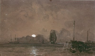 Sunderland Harbour: Moonlight by George the Elder Chambers