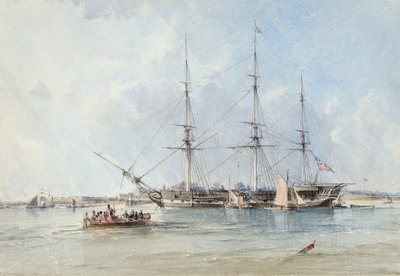 The Blackwall Frigate Seringapatam at Anchor off Tilbury Fort by George the Elder Chambers