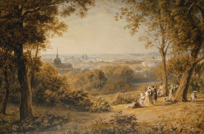 A View of Versailles with Elegant Figures in the Foreground at Sunset by George the Younger Barret