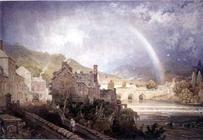 Village and Bridge of Llangollen, North Wales, with Rainbow Effect by George the Younger Barret