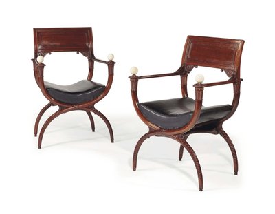 Pair of Curule Armchairs from the End of the Louis XVI Era by Georges (attr. to) Jacob