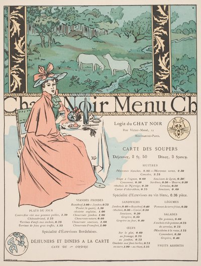 Menu from the Chat Noir by Georges Auriol