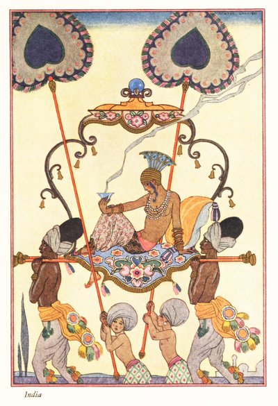 A Noble Woman Burns Incense in a Palanquin, Ancient India by Georges Barbier