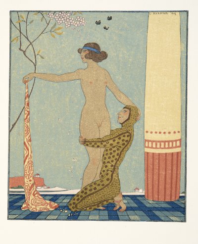 Bilitis, illustration from Les Chansons de Bilitis, by Pierre Louys by Georges Barbier