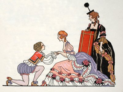 Cinderella with Prince Charming, Her Stepmother Looks On by Georges Barbier