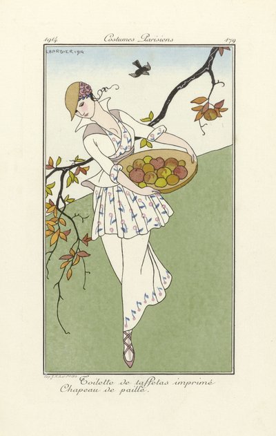Day Dress from Costumes Parisiens, pub. 1914 by Georges Barbier