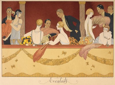 People enjoying an evening at the theatre by Georges Barbier