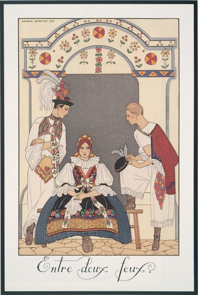 Falbalas et Fanfreluches, Almanac for 1923, Entre deux feux, by George Barbier, print by Georges Barbier