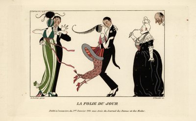 Fashionable couples dancing energetically at a ball by Georges Barbier