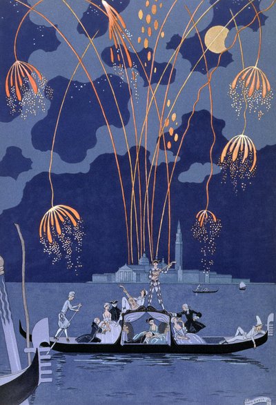 Fireworks in Venice (book illustration) by Georges Barbier