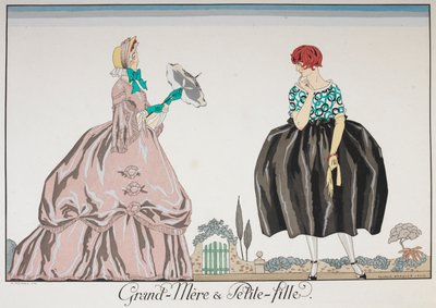 An older woman and young girl by Georges Barbier