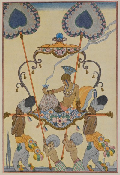 A personage being carried in a litter by Georges Barbier