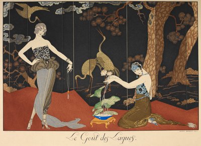 Taste of Lacquers. Two Women in Front of a Lacquered Screen by Georges Barbier