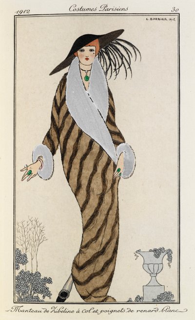 Liberline Coat with White Fox Collar and Cuffs by Georges Barbier