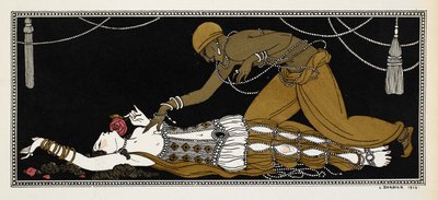 Nijinsky as the Golden Slave in Sheherazade, Sheherazade on Her Deathbed by Georges Barbier