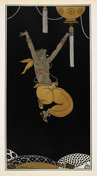 Nijinsky as the Golden Slave in Sheherazade, Nijinsky in Mid-Jump by Georges Barbier