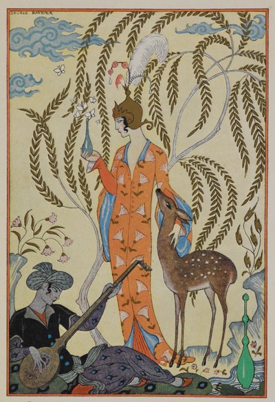 Persia. A woman with a fawn. A musician. by Georges Barbier