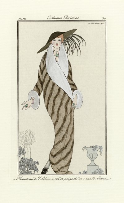 Sable Coat with White Fox Trim, from Costumes Parisien, pub.1912 by Georges Barbier