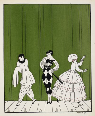 Three Characters from the 1910 Ballet, Carnaval, Composed by Robert Schumann by Georges Barbier
