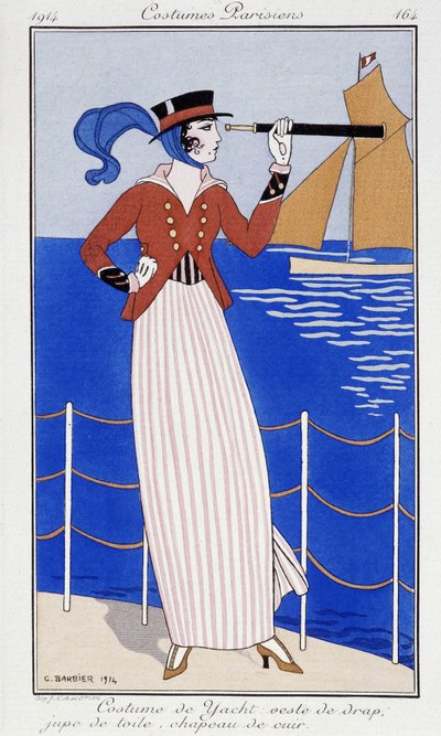 Woman Looking in a Long View, in Yacht Suit - Fashion 1914 by Georges Barbier