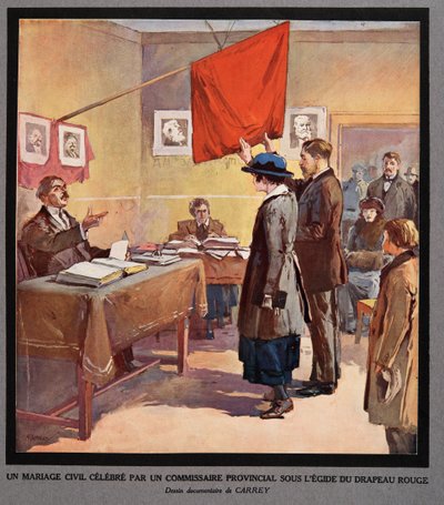 A Civil Marriage performed by a Provincial Commissioner under the aegis of the Red Flag, from Histoire des Soviets by Georges Carrey