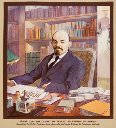 Lenin in his Office at the Kremlin in Moscow, from Histoire des Soviets by Georges Carrey
