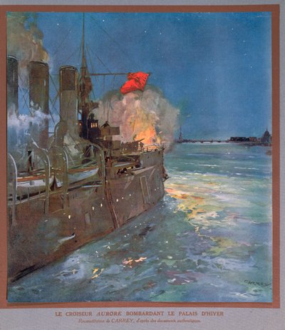 The Cruiser Aurora Bombarding the Winter Palace, c.1923-24 by Georges Carrey