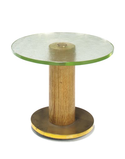 An oak, glass and brass occasional table by Georges Djo Bourgeois