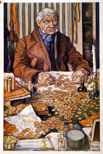 Le pere Grandet counting his money - Illustration in 