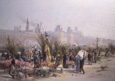 Flower Market by the Seine by Georges Fraipont